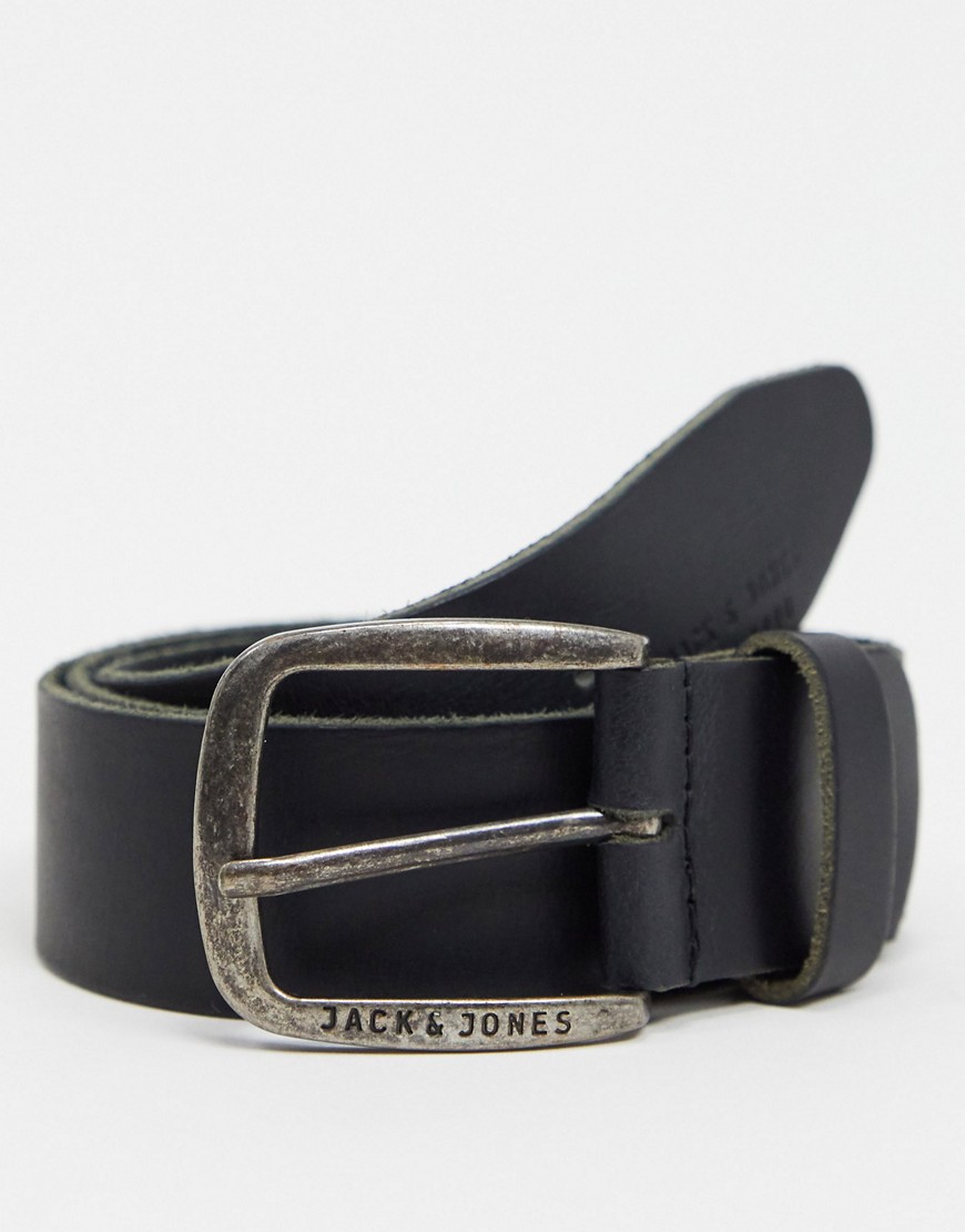 Jack & Jones - Leren riem met logo op de gesp in zwart