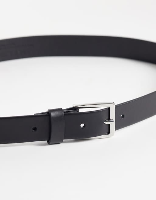 Jack & Jones - Leren riem met vierkante gesp in zwart, 2 van 3