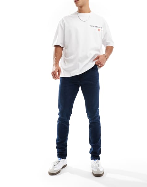 Jack & Jones – Liam – Enge Jeans in verwaschenem Dunkelblau - view 1