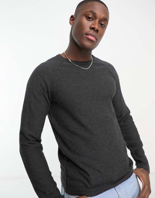 Jack & Jones lightweight crew neck jumper in dark grey | ASOS