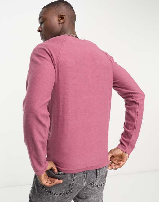 Jack Jones lightweight crew neck sweater in burgundy ASOS