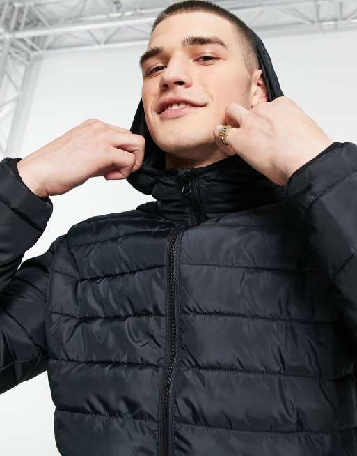 Jack Jones lightweight puffer jacket with hood in black ASOS