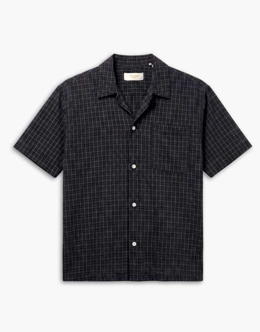 Jack & Jones linen blend cropped short sleeve plaid shirt in black, 6 of 7