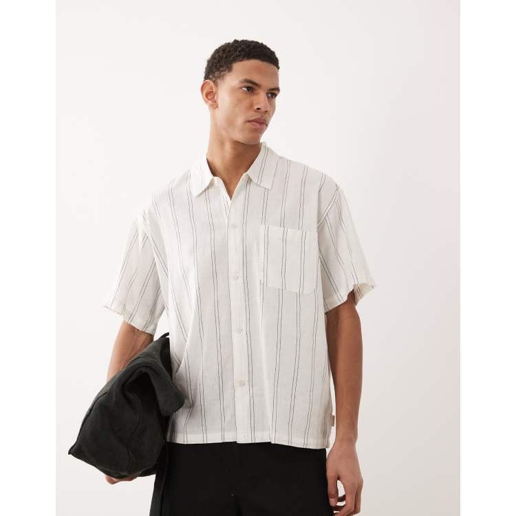 Jack & Jones linen blend cropped short sleeve striped shirt in