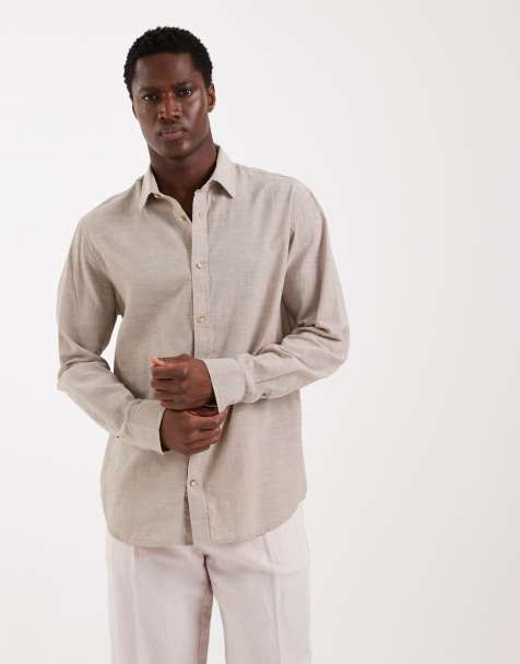Jack & Jones linen-blend long sleeve shirt in beige - view 1