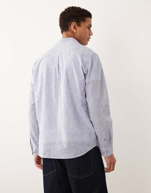 Jack & Jones linen blend long sleeve shirt in blue stripe, 5 of 5