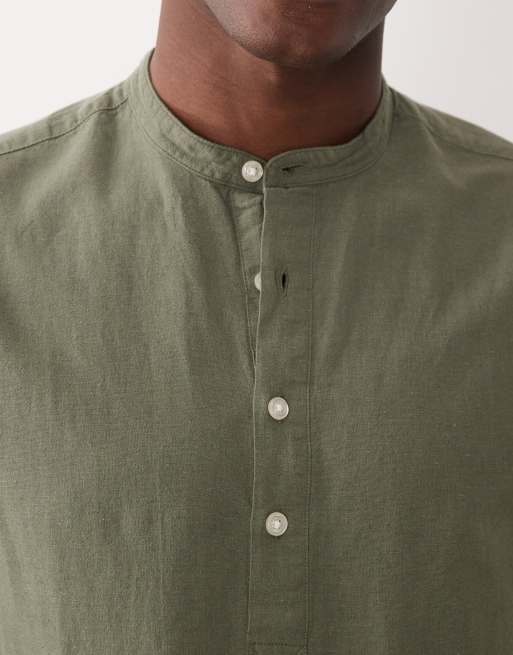 Jack & Jones linen blend overhead shirt in khaki, 3 of 5