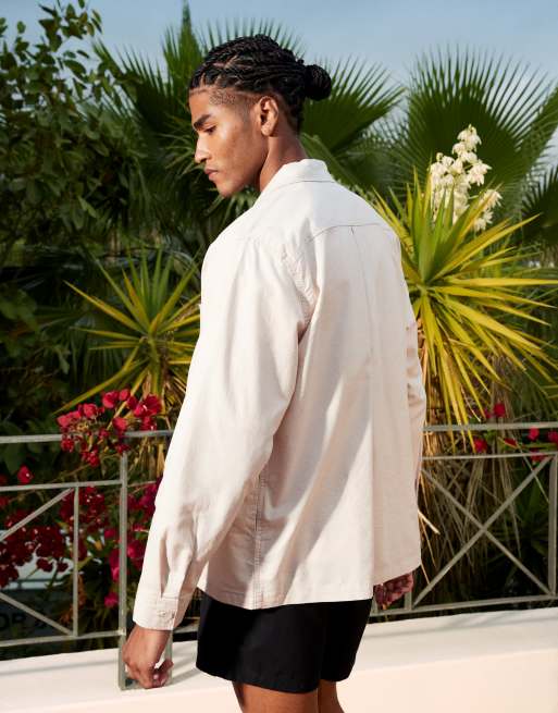 Jack & Jones linen blend overshirt in beige