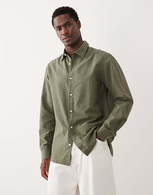Jack & Jones linen blend regular shirt in khaki