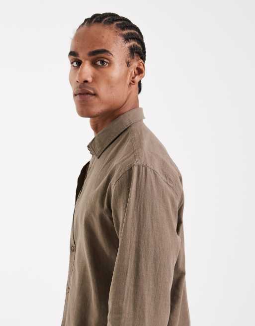 Jack & Jones linen blend shirt in light brown, 4 of 5
