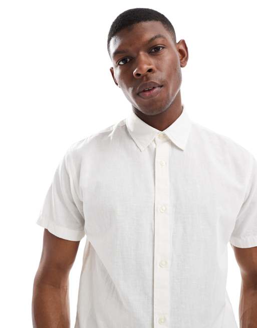 Jack & Jones linen blend short sleeve shirt in white, 2 of 4