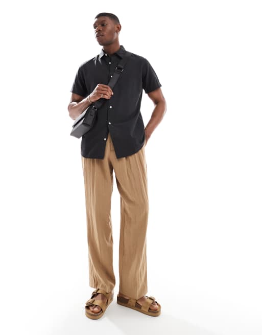 Jack & Jones linen blend short sleeved shirt in black, 2 of 4