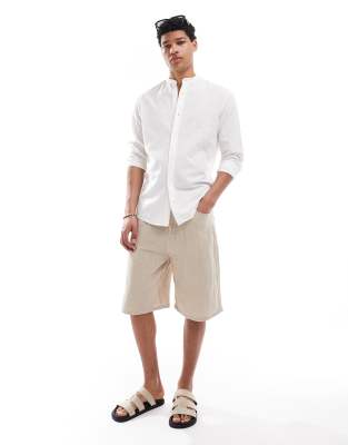 Jack & Jones Linen Blend Slim Fit Shirt In White