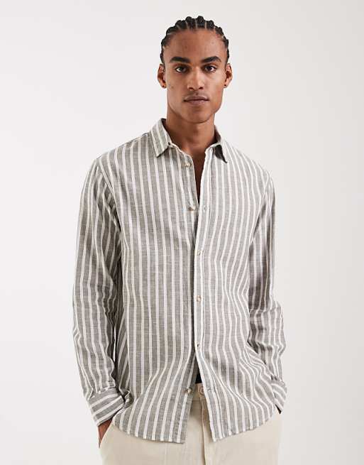 Jack & Jones linen blend stripe shirt in light brown