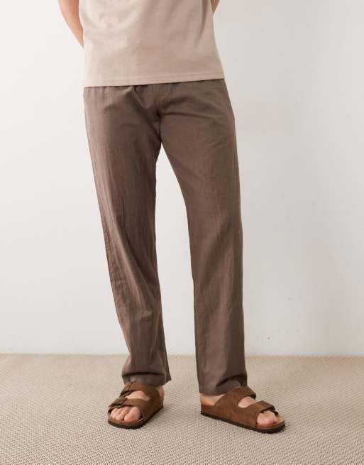Jack & Jones linen blend trouser with drawstring waist in brown, 2 of 5
