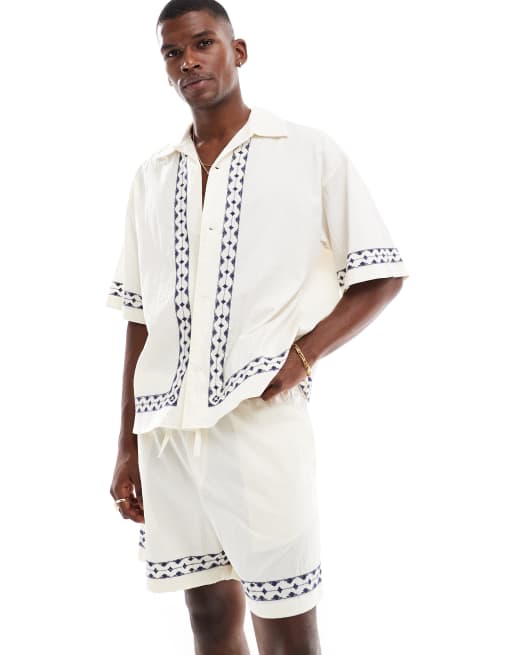 Jack & Jones linen look print shorts in cream - part of a set