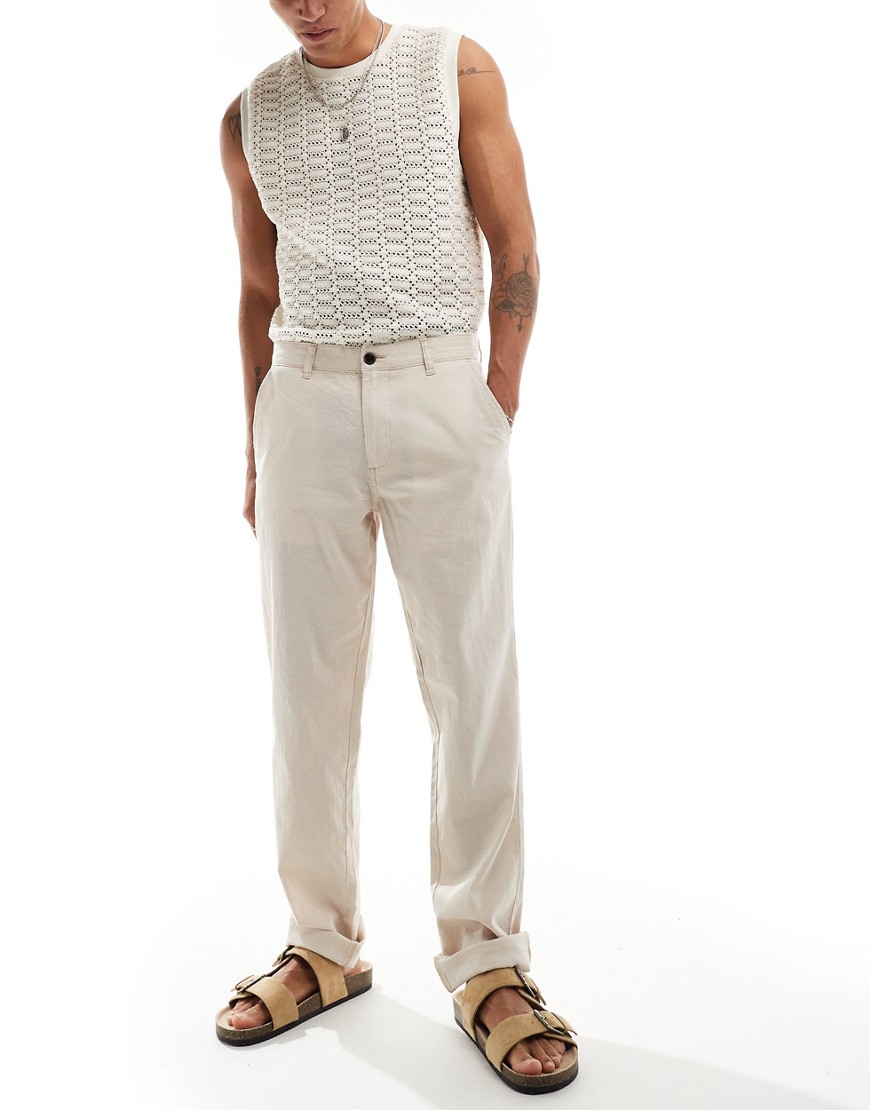 Jack & Jones Linen Mix Chino Pants In Cream-white