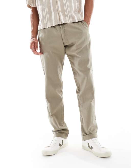 Jack & Jones linen mix drawstring pants in khaki, 4 of 5