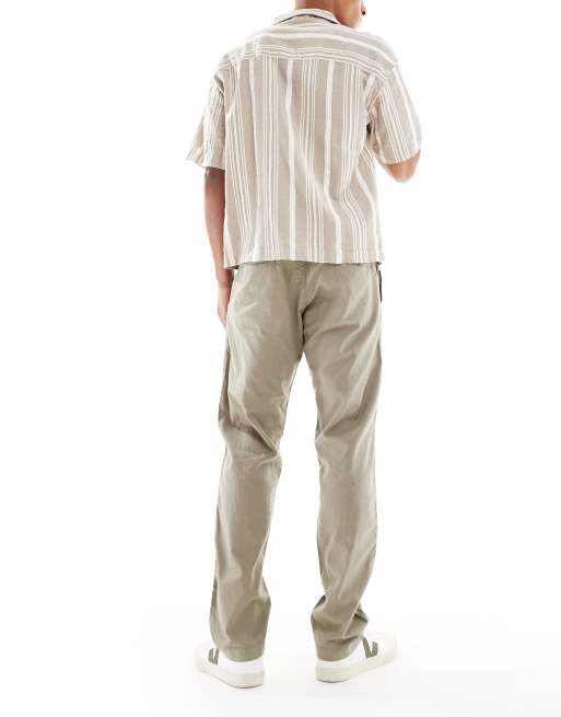 Jack & Jones linen mix drawstring trouser in khaki, 2 of 5