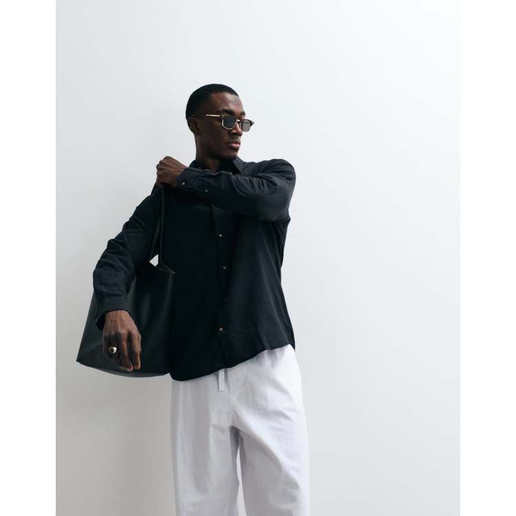 Jack & Jones linen mix long sleeve shirt in black | ASOS