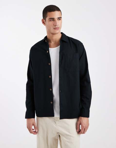 Jack & Jones linen mix overshirt in black - view 1