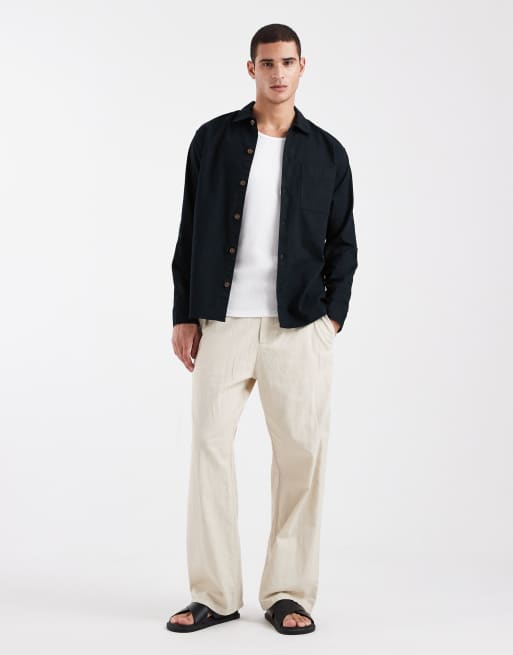 Jack & Jones linen mix overshirt in black, 2 of 5