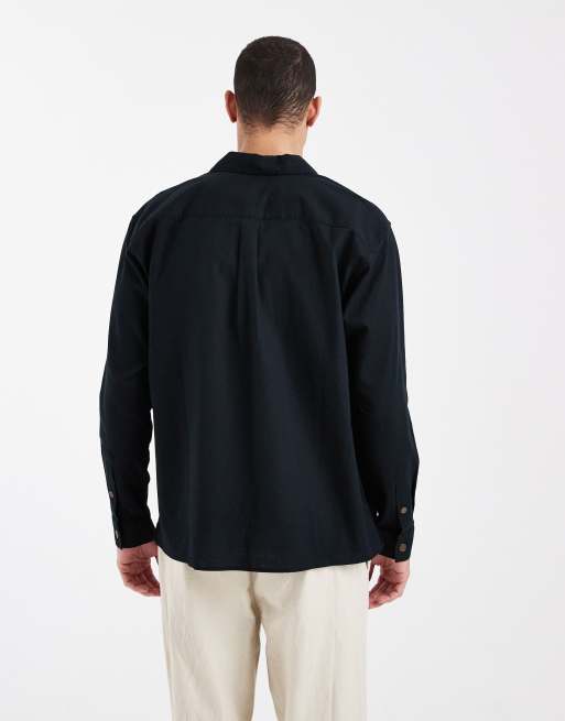 Jack & Jones linen mix overshirt in black, 3 of 5