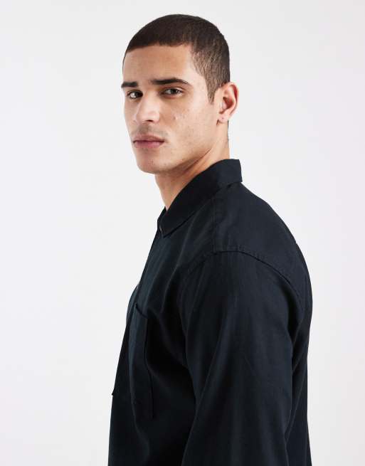 Jack & Jones linen mix overshirt in black, 4 of 5
