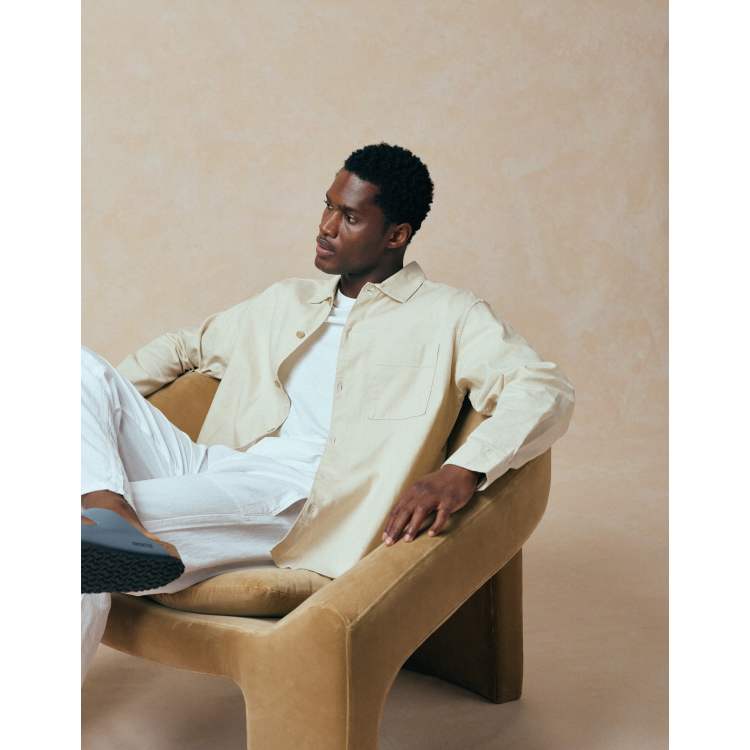 Jack & Jones linen mix overshirt in cream | ASOS