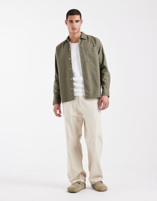 Jack & Jones linen mix overshirt in khaki, 2 of 5