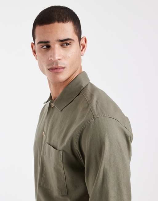 Jack & Jones linen mix overshirt in khaki, 4 of 5