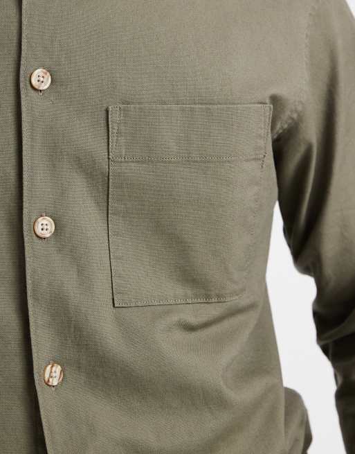 Jack & Jones linen mix overshirt in khaki, 5 of 5