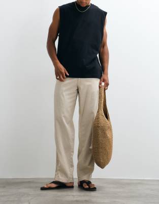 Jack & Jones Linen Mix Pants With Drawstring In Neutral