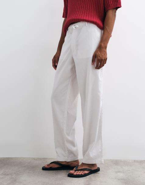 Jack & Jones linen mix pants with drawstring in white - view 1