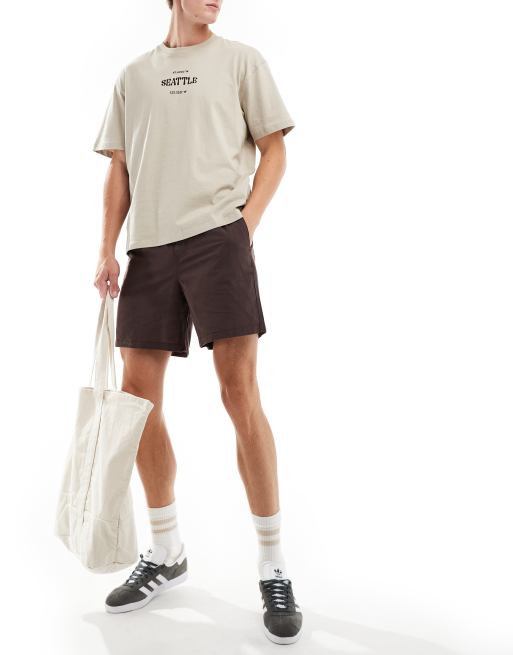 Jack & Jones linen mix pull on shorts in brown 