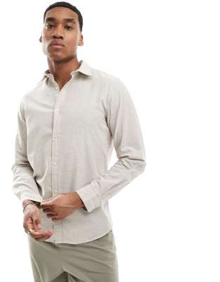 Jack & Jones Linen Mix Shirt With Long Sleeves In Neutral