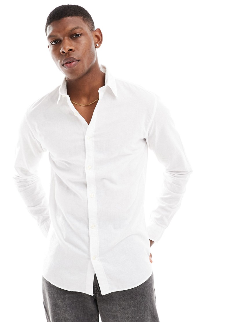 Jack & Jones Linen Mix Shirt With Long Sleeves In White