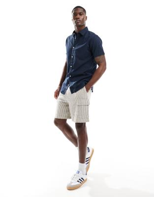 Jack & Jones Linen Mix Shirt With Short Sleeves In Navy