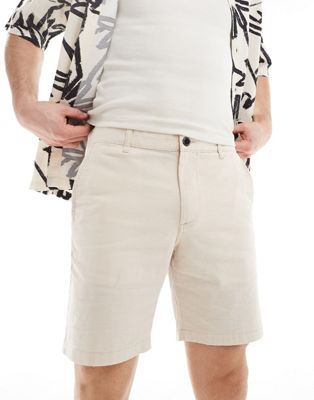 linen mix shorts in cream-White