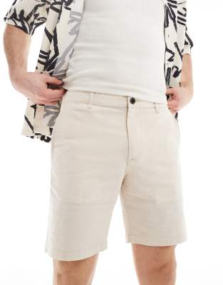 Jack & Jones Linen Mix Shorts In Cream-white