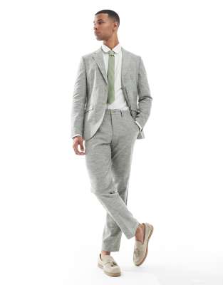 Jack & Jones Linen Mix Suit Jacket In Gray