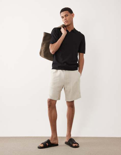 Jack & Jones linen rich loose drawstring shorts in beige - view 1
