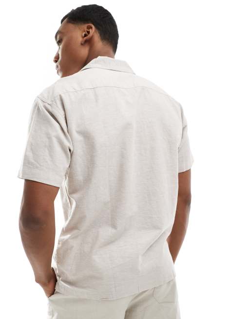 Jack & Jones linen shirt with revere collar in beige, 2 of 4