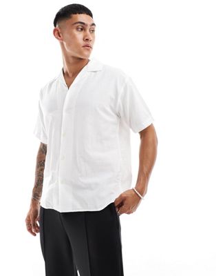 Shop Jack & Jones Linen Shirt With Revere Collar In White