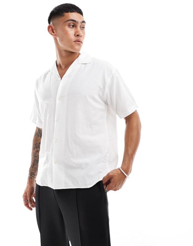 Jack & Jones - linen shirt with revere collar in white