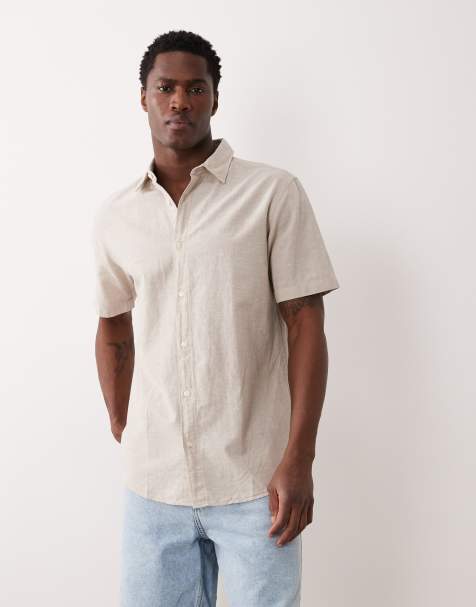 Jack & Jones linen shirt with short sleeves in beige - view 1