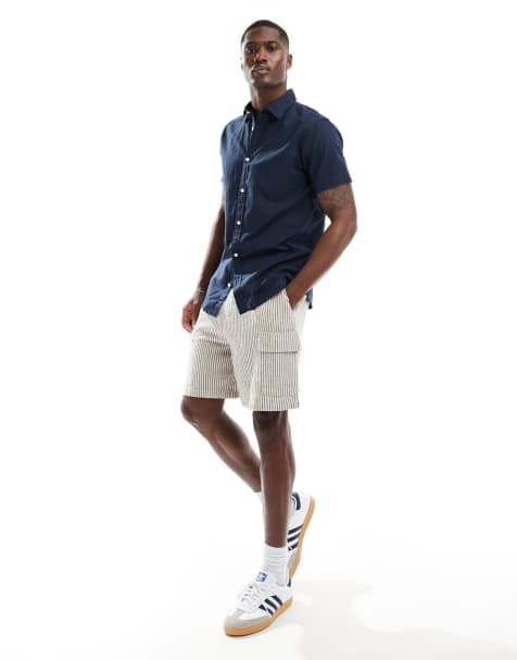 Jack & Jones linen shirt with short sleeves in navy - view 1