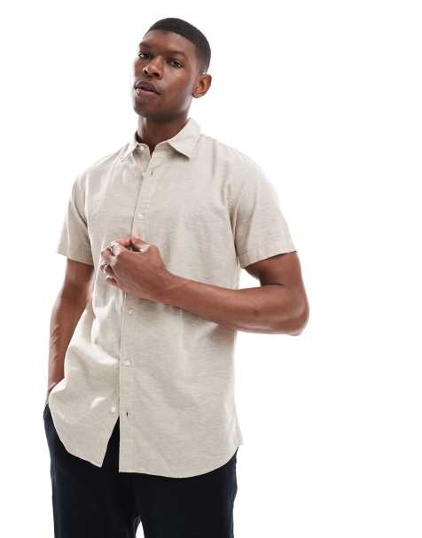 Jack & Jones linen short sleeved shirt in beige - view 1