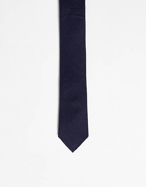 Jack & Jones linen tie in navy | ASOS