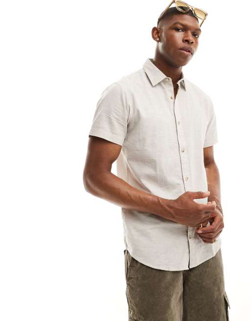 Jack & Jones - Linnen overhemd met korte mouwen in beige